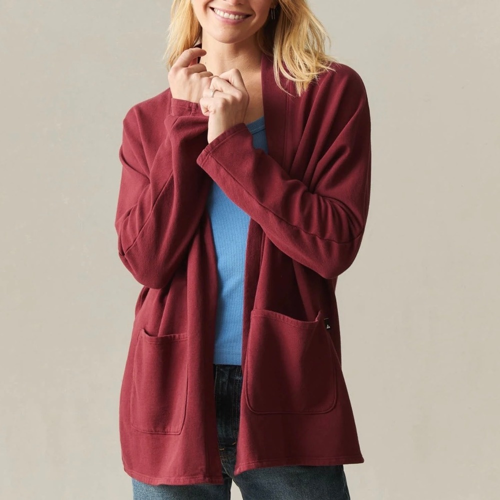NWOT American Giant Women's French Terry Cardigan Small Burgundy Open Front